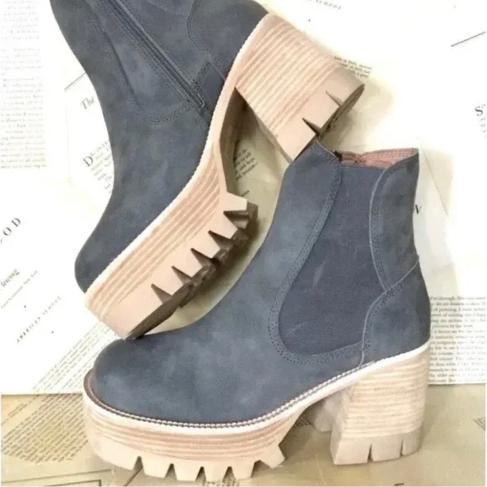 Free People Peston Chelsea Boot Suede Platform Zip Block Heel Gray Size 8 NEW - Picture 3 of 15